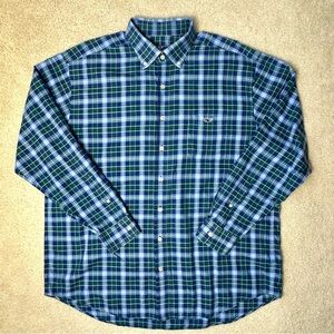 Vineyard Vines Tucker Shirt Classic Fit Long Sleeves Blue Green Plaid Size XL
